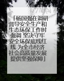 杨国强在调研督导安全生产和生态环保工作时强调 坚决守牢安全环保底线红线 为全市经济社会高质量发展提供坚强保障