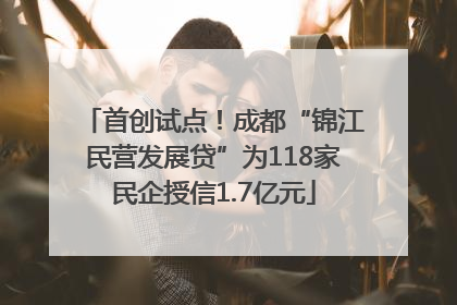 首创试点！成都“锦江民营发展贷”为118家民企授信1.7亿元